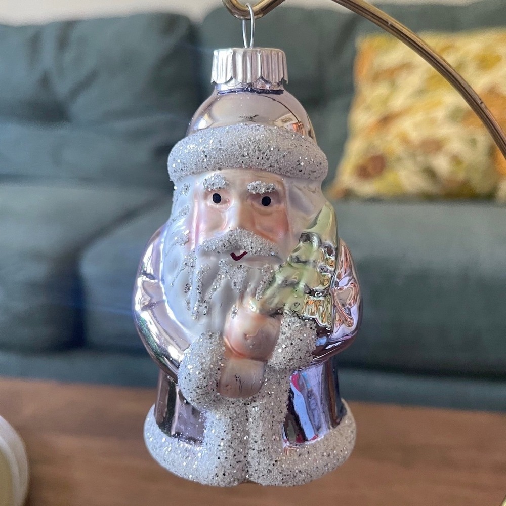 Radko Shiny Brite Glitter Santa tree pastel‎ Ornament purple green